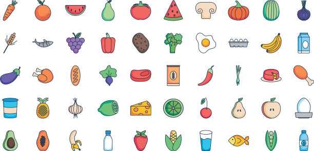 健康食品图标设置线填充样式图片下载