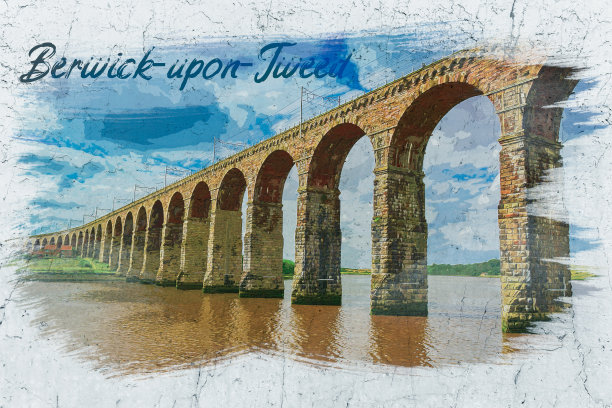 特威德铁路大桥，水彩画图片下载