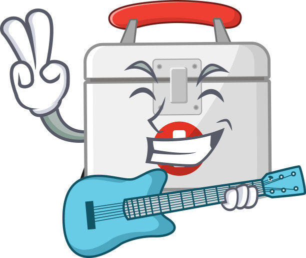 吉祥物急救箱表演与吉他图片下载