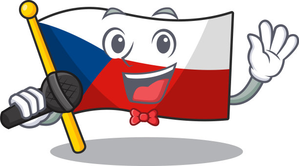 快乐的捷克国旗在麦克风上唱歌图片下载