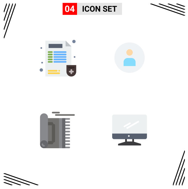 4个主题平面图标和可编辑的符号图片下载