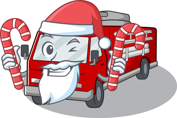 穿着圣诞老人服装的消防车卡通人物图片下载