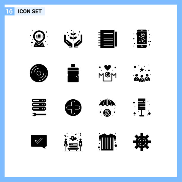 可编辑的线包16个简单的固体字形图片下载