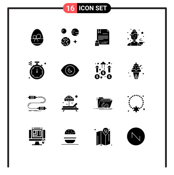 为茶设置16个商业固体符号包图片下载