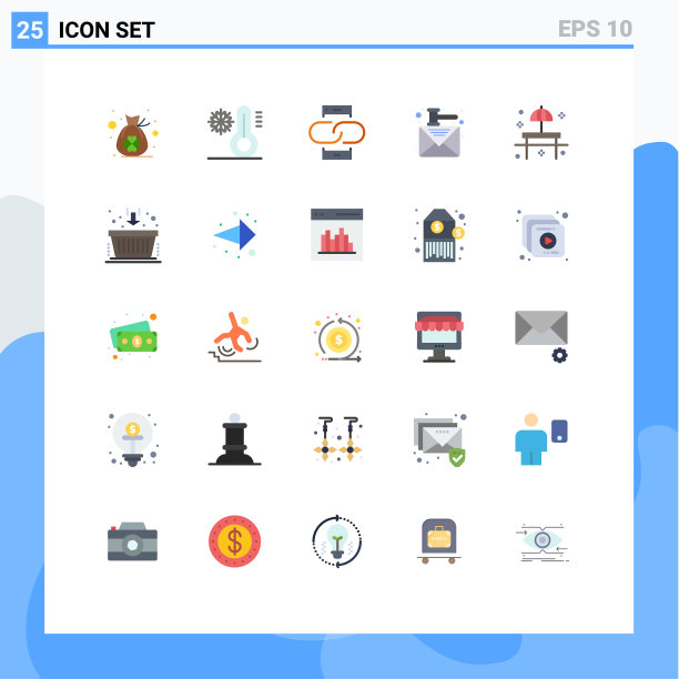 为海滩设置的25组现代平面颜色图片下载