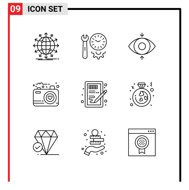 可编辑的线包9个简单的轮廓图片下载