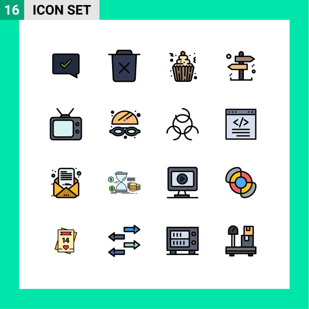 包装16个现代平色填充线条标志图片下载