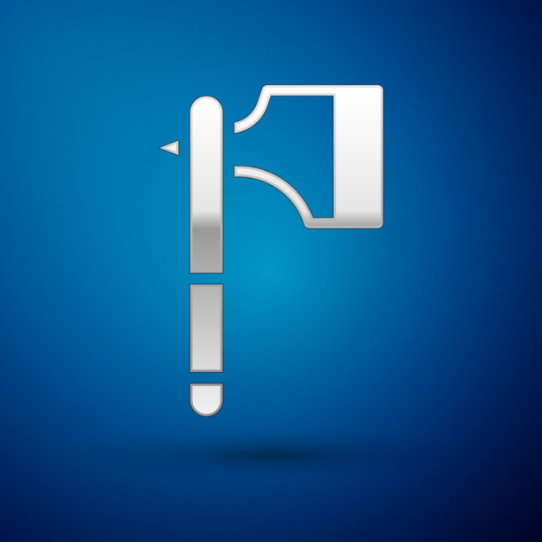 银色木斧图标孤立在蓝色背景图片下载