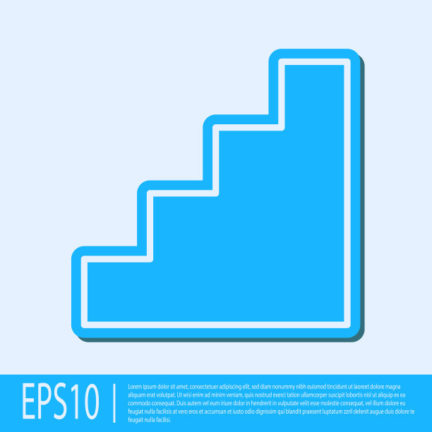 蓝色线楼梯图标孤立在灰色图片下载