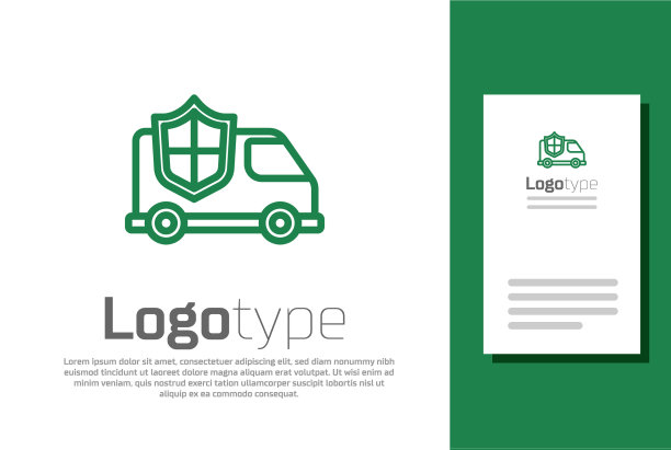 绿色线车与盾牌图标隔离在白色图片下载