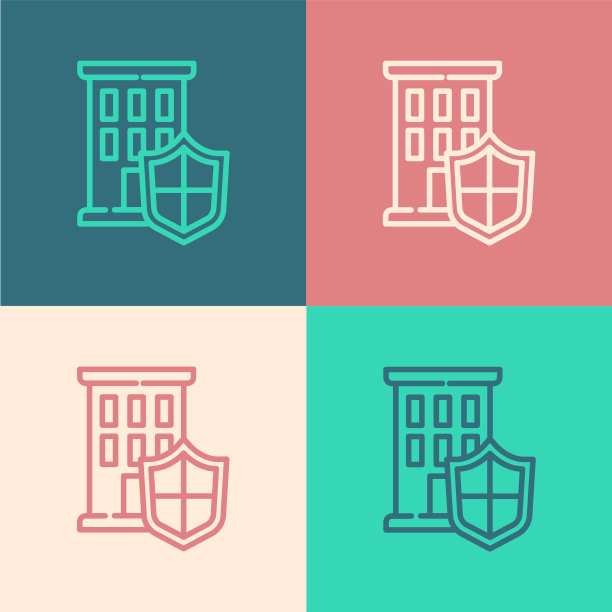 波普艺术线房子与盾牌图标隔离图片下载