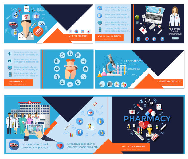 医疗保健横幅模板与图标图片下载