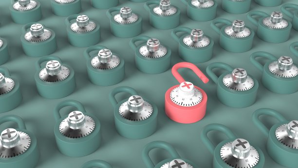 打开粉色挂锁在人群中关闭蓝色挂锁3d渲染图像图片下载