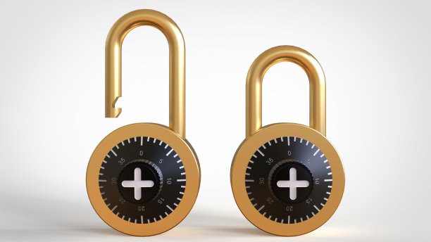 打开和关闭的金色挂锁与数字的背景3d渲染图像图片下载