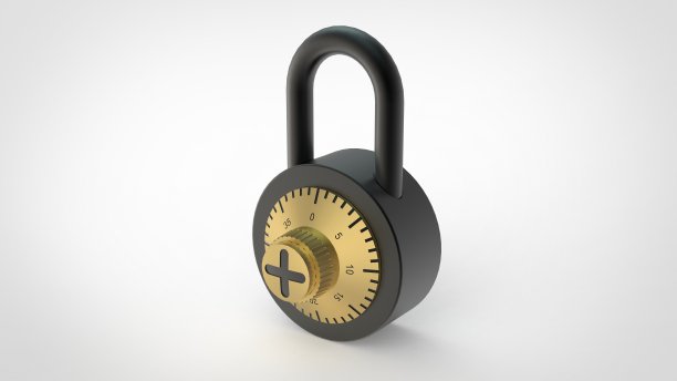 封闭的黑色挂锁与数字上的白色背景3d渲染图像图片下载