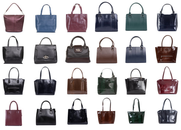 收集女人的包在白色孤立的背景图片下载