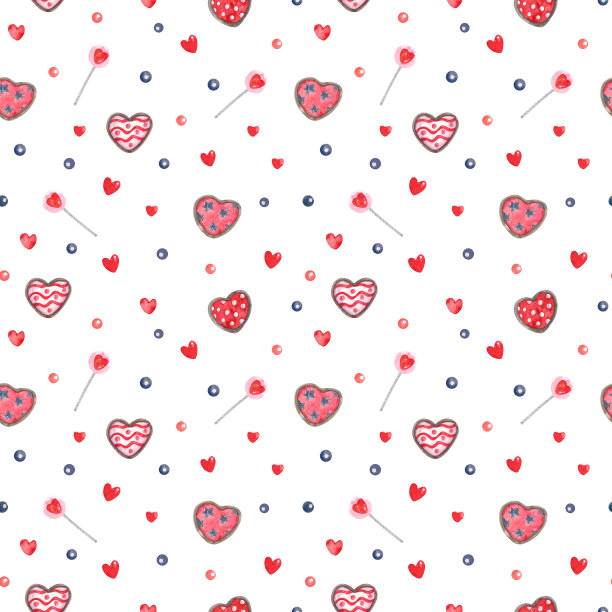 水彩无缝图案与糖果为情人节白色图片下载