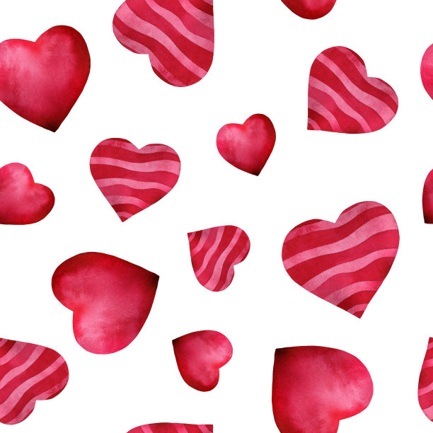 无缝水彩图案的红色和粉红色的爱心。情人节的爱情插图，浪漫的婚礼装饰，剪贴簿，封面，卡片，邀请图片下载