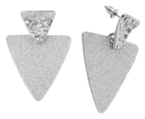 豪华的银色三角耳环大珠宝为女性孤立的白色背景，剪裁路径包括图片下载
