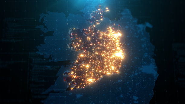 爱尔兰城市灯光照明的夜晚地图图片下载