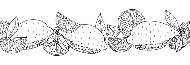 无缝模式柠檬水果手绘，孤立在白色背景。可作为无缝刷使用。矢量插图。图片下载