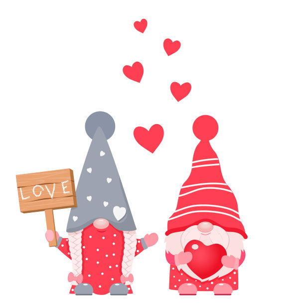可爱的卡通情人节侏儒与木板。图片下载