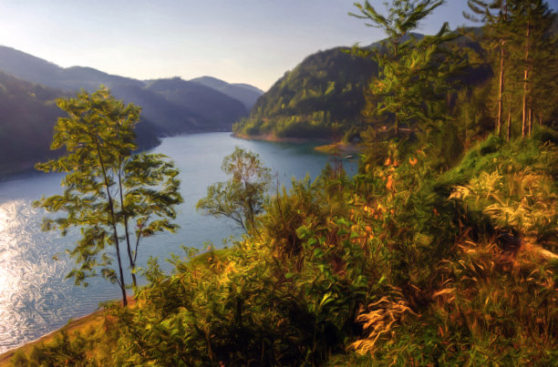 石油山水画图片下载