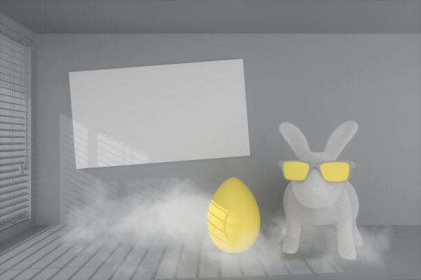 复活节兔子与蛋，灰色的房间与烟和阳光图片下载