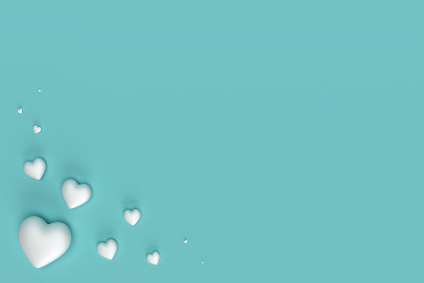 快乐的情人节背景与抽象的白色心形框图案在爱绿色墙纸。空白的浪漫的模板。三维渲染图片下载