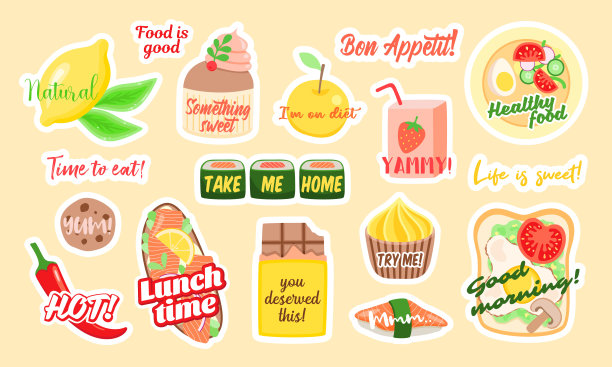 各种健康和不健康零食的贴纸图片下载