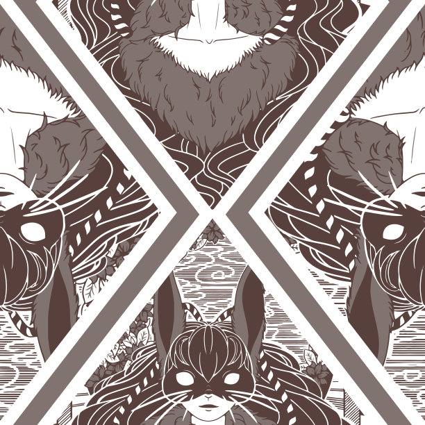 月亮兔子矢量无缝表面图案设计图片下载