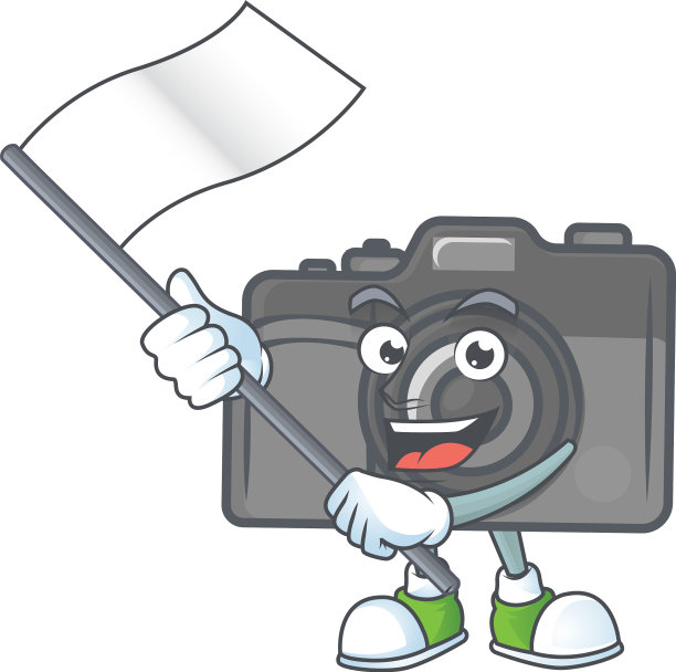 有趣的数码相机卡通人物与旗帜图片下载