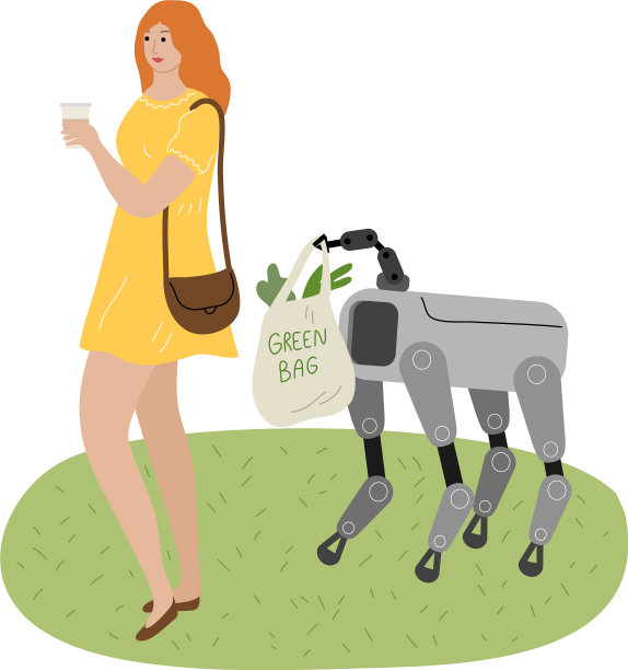 机器狗背着装着食物的购物袋图片下载