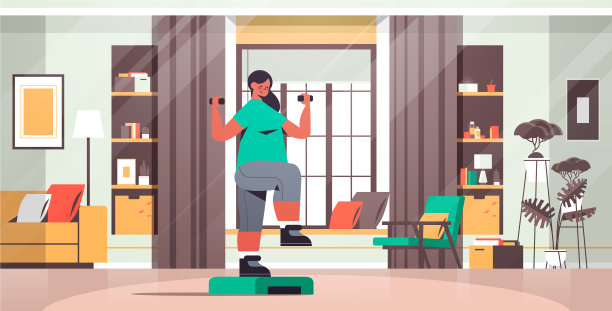 在台阶上举着哑铃做运动的女人图片下载