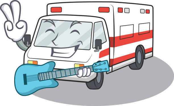 吉祥物救护车表演与吉他图片下载
