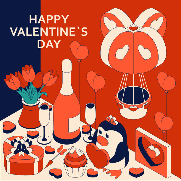 快乐的情人节背景与可爱的等距元素。贺卡和爱的模板图片下载