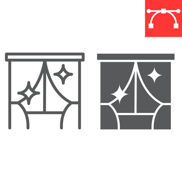 窗帘清洁线和字形图标干洗图片下载