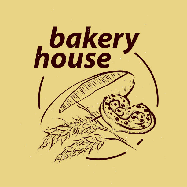 面包店的标志设计与手绘小麦，面包和面包法棍插图。向量涂鸦风格。图片下载