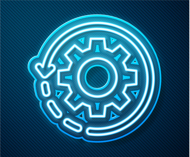 发光的霓虹灯线齿轮和箭头作为工作流程图片下载