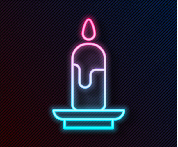 发光的霓虹灯线燃烧的蜡烛图标孤立上图片下载