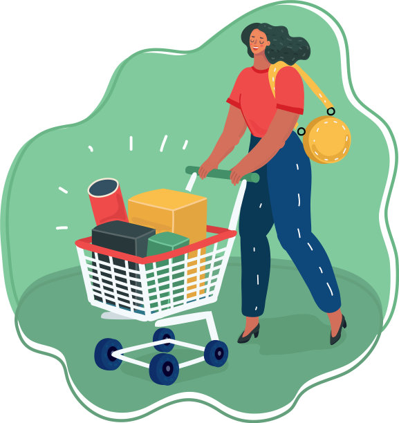 女人推着装满箱子的购物车图片下载