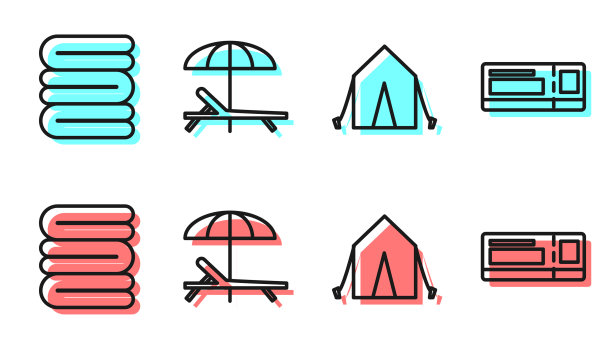 设旅游帐篷、毛巾垛、日光浴床等图片下载