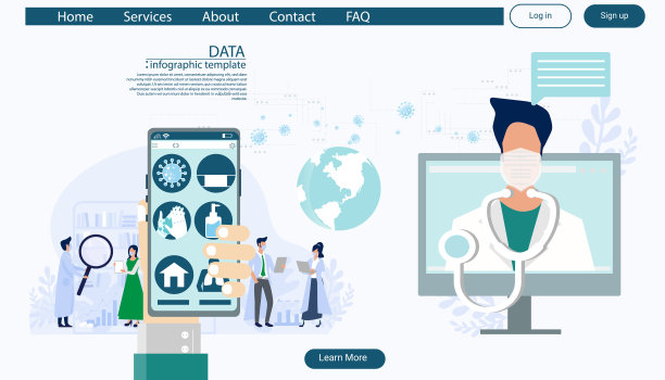 手势保持和使用手机，方法保护，咨询诊断2019冠状病毒病在线医生，远程医疗和在线医生概念说明信息图表模板。图片下载