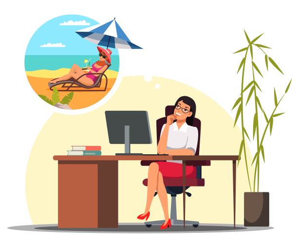 坐在办公室办公桌前的女人，梦想着休息图片下载