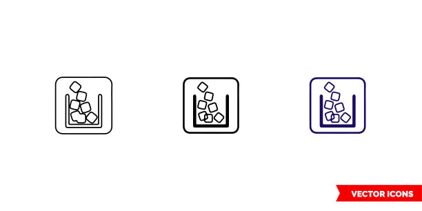冰在玻璃上的图标有三种颜色、黑白、轮廓。孤立向量符号符号图片下载