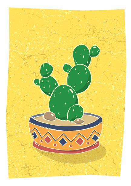 仙人掌手画花盆图片下载