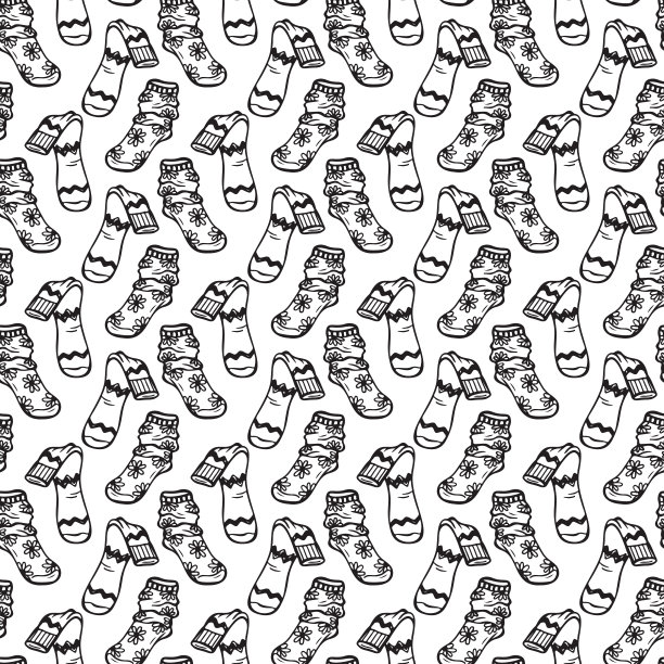 衣服的背景。袜子矢量无缝模式。手绘涂鸦袜子。黑白插图图片下载