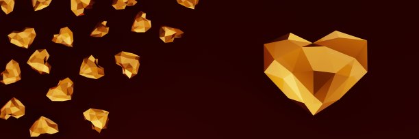 情人节的背景与金色的心。3 d演示。三维渲染图片下载