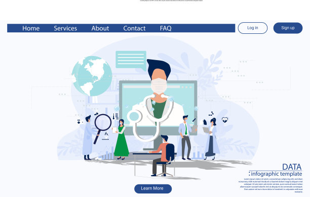 2019冠状病毒病在线咨询诊断医生使用他的电脑，远程医疗和在线医生概念插图信息图表模板。图片下载