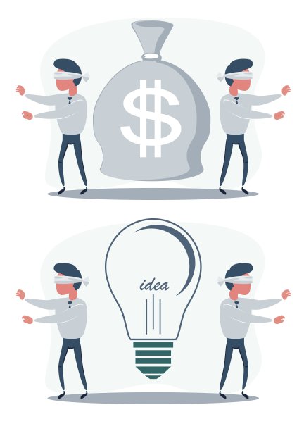 卡通盲人商人躺在地上找不到钱或主意。寻找机会。矢量平面插图图片下载